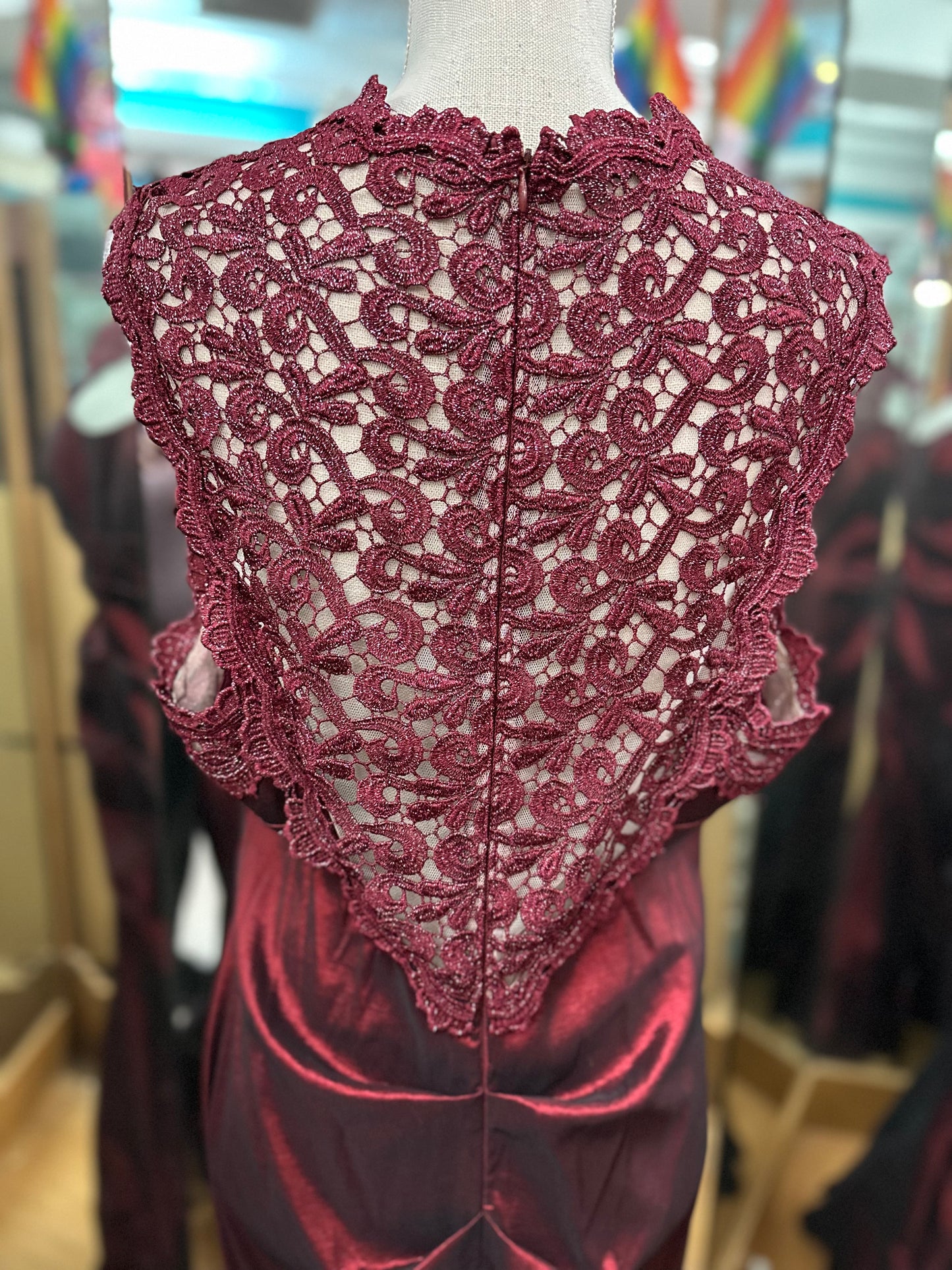Xscape Burgundy Pleated Dress in 16