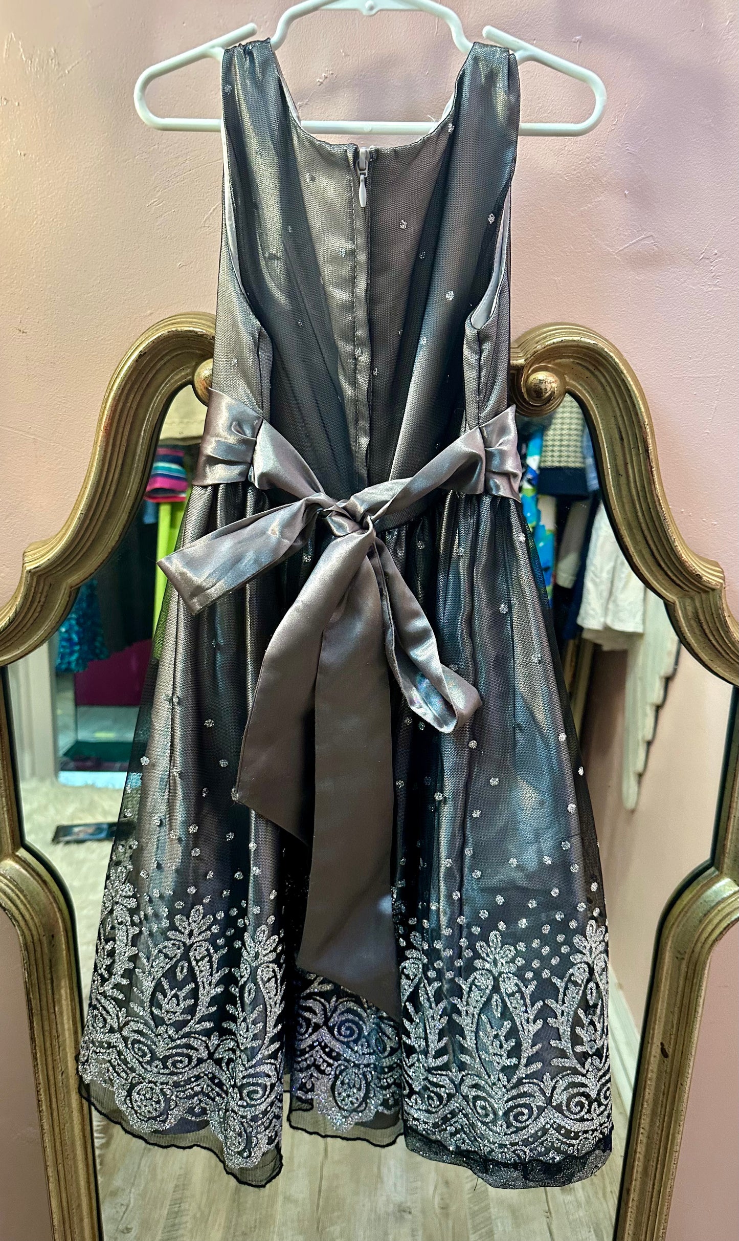 Layered Tulle Sparkly Girl Dress Silver Satin Size 10 LOVE by Special Occasions