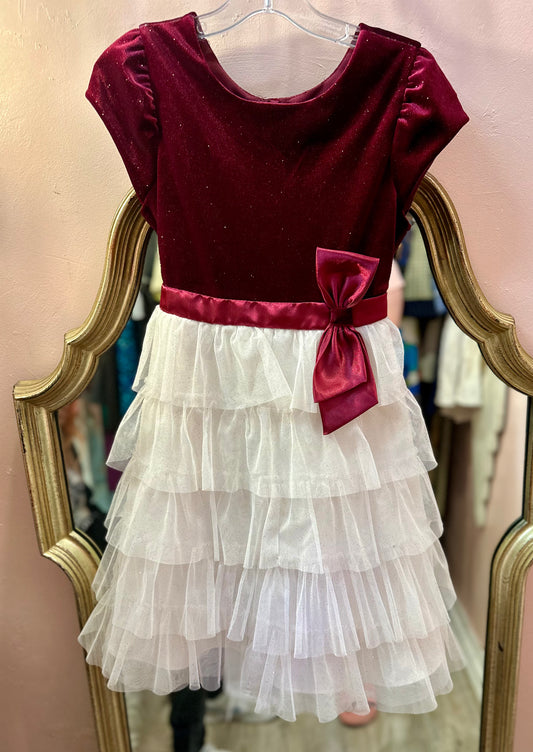 Jona Michelle Girls Dress Short Sleeve White & Red Velvet Holiday Dress Size 8