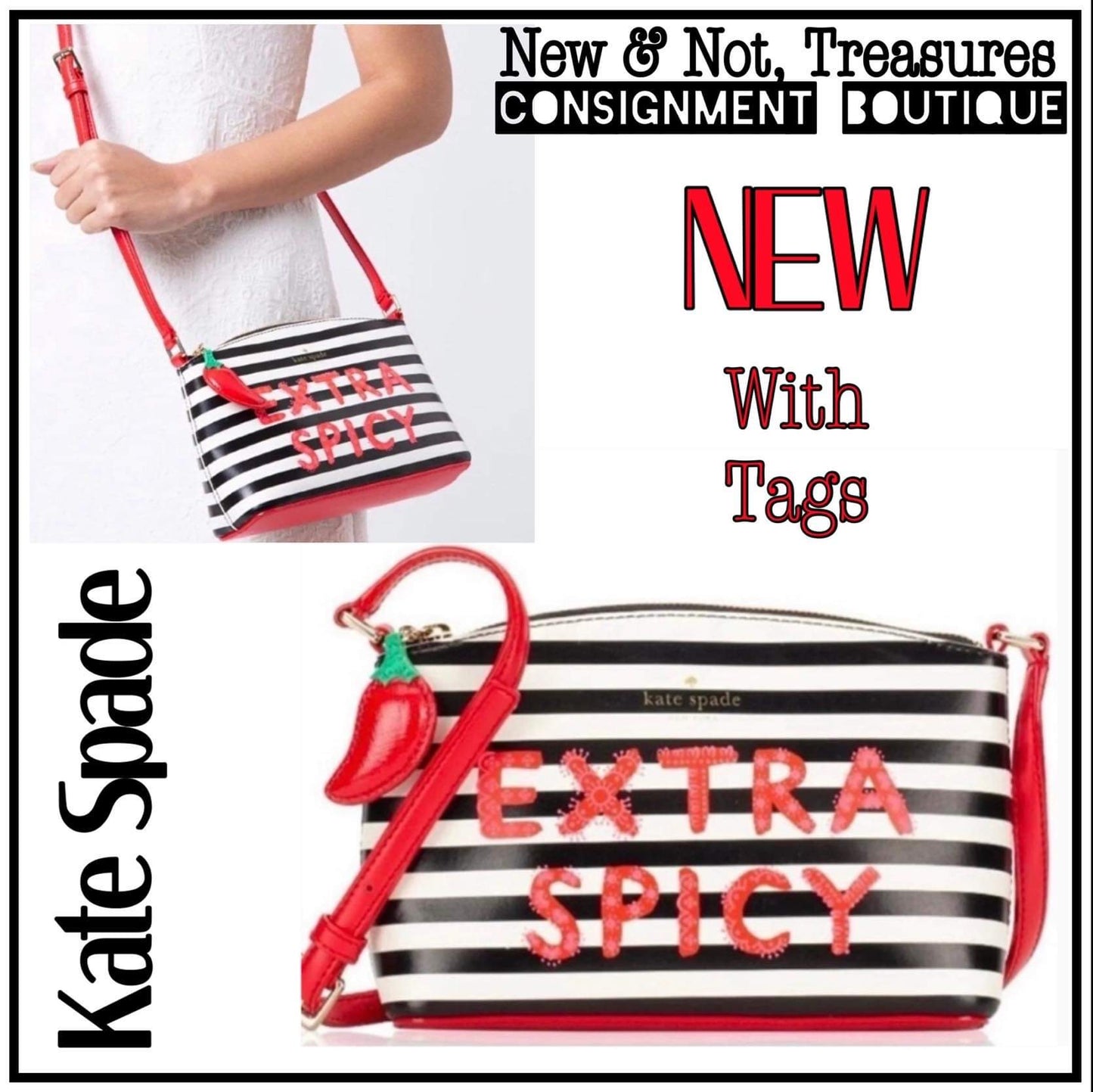 NWT  $249 Authentic KATE SPADE Extra Spicy Millie Crossbody Black Red