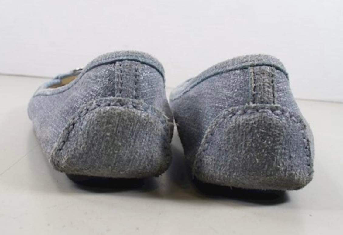 Michael Kors Fulton Moccasin Washed Denim Flat  Silver Logo - size 7