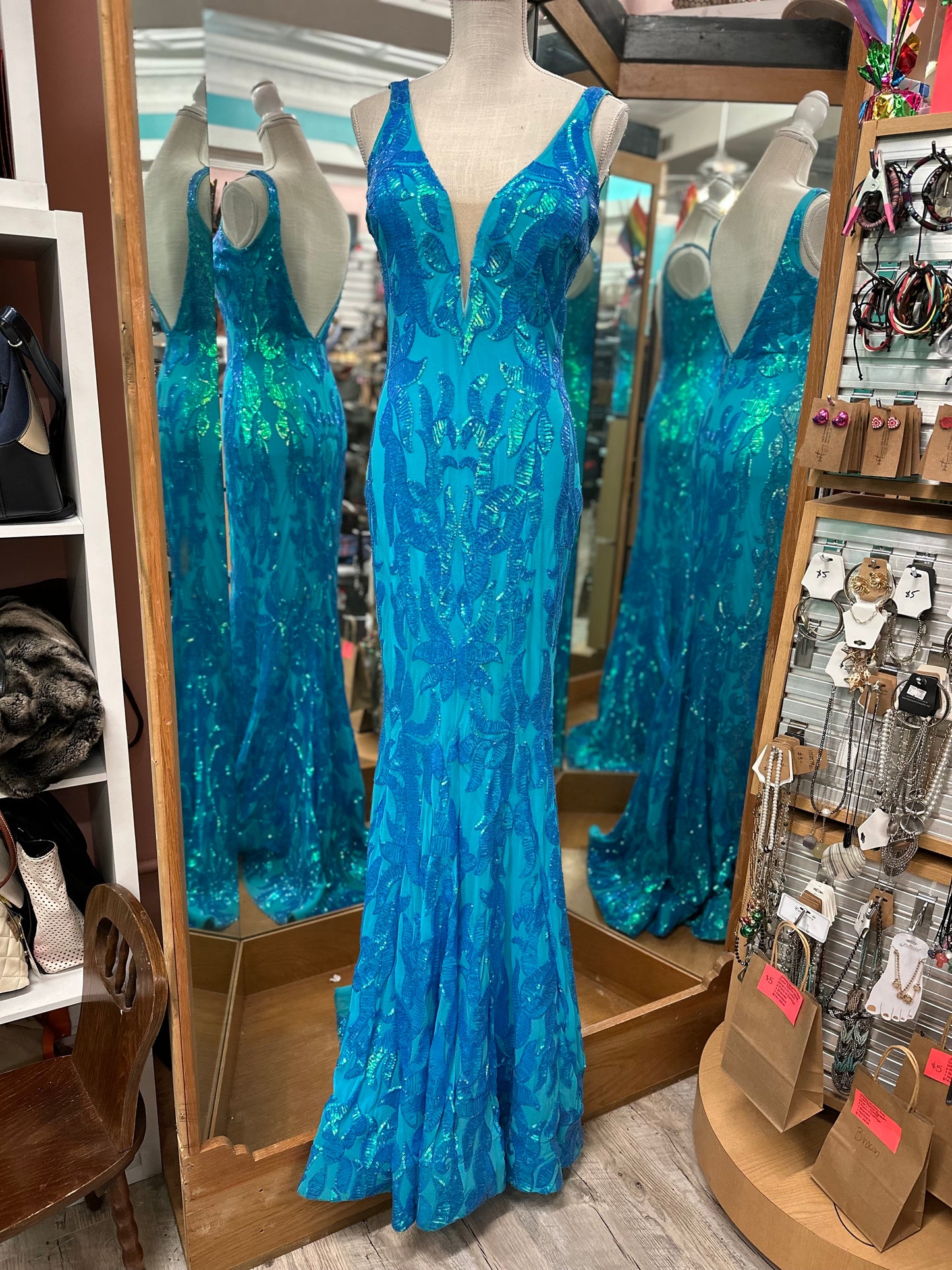Jovani Blue Sequin Mermaid Formal Dress in 8