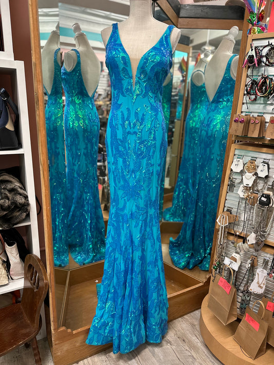 Jovani Blue Sequin Mermaid Formal Dress in 8