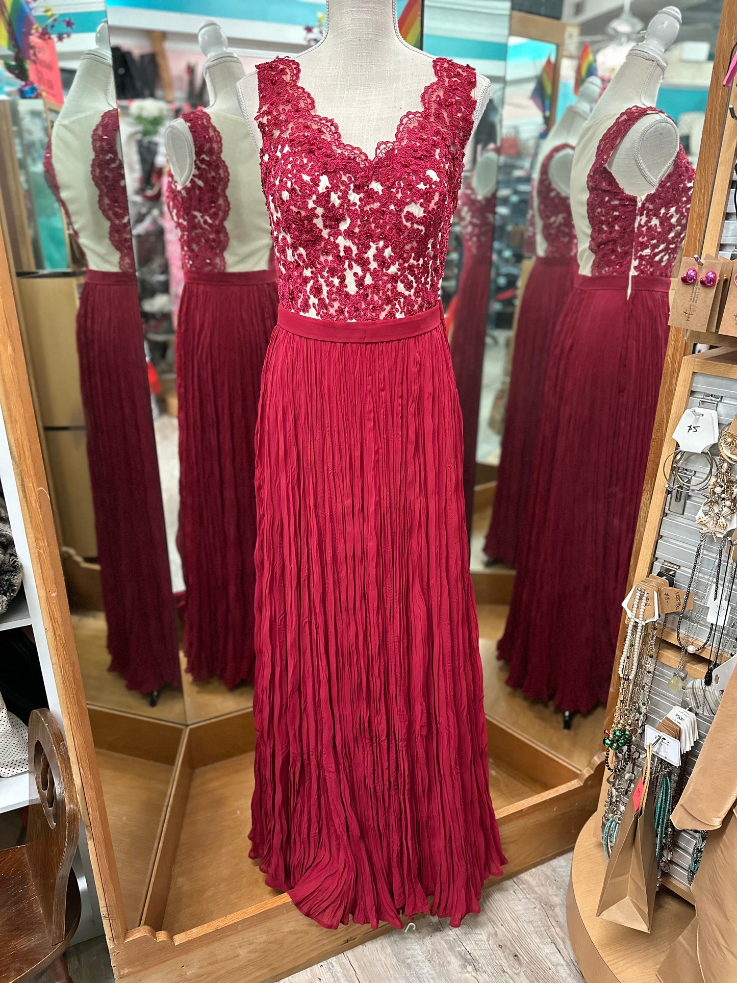 Faviana Red and Nude Pleated Skirt Formal Gown in 6
