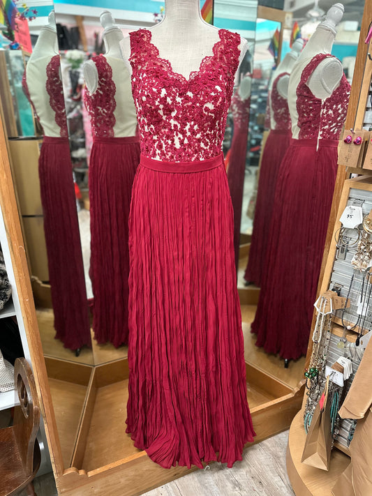 Faviana Red and Nude Pleated Skirt Formal Gown in 6
