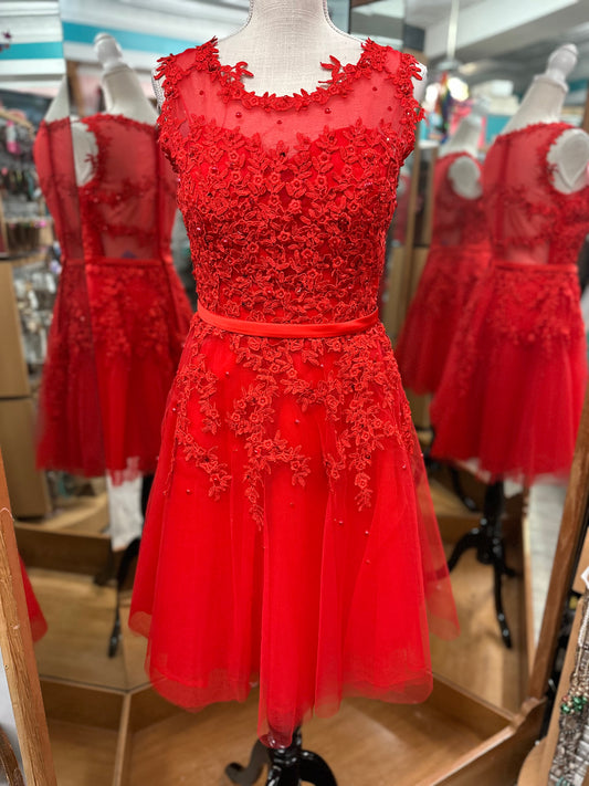 Baby Online D.R.E.S.S Red Lace Tank Short Formal Dress in 7