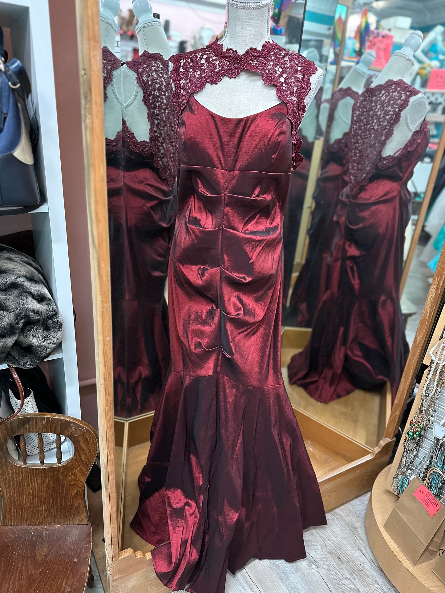 Xscape Burgundy Pleated Dress in 16