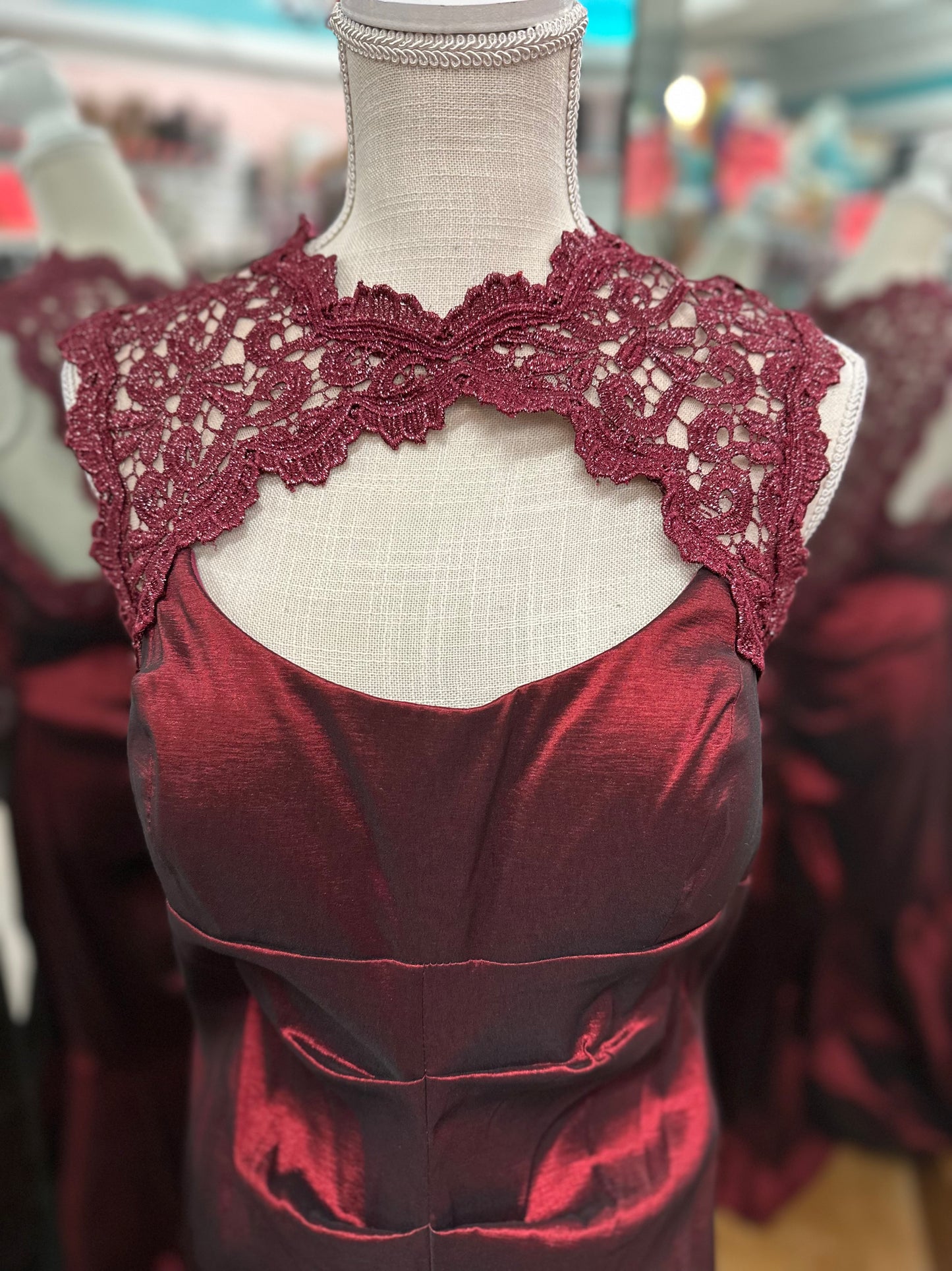Xscape Burgundy Pleated Dress in 16