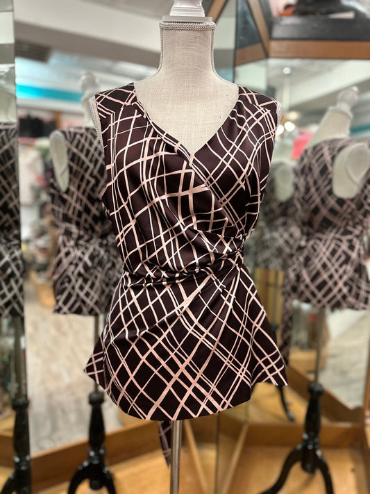 New York and Company Brown Geometric Tank Top in L