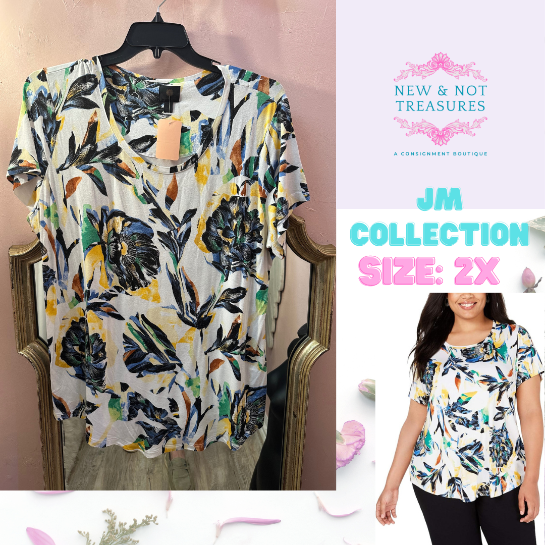 JM Collection Floral 2X Printed Top