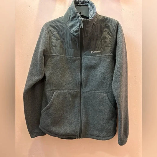 XS Columbia Gray Full Zip Fleece Jacket, with pockets. EUC