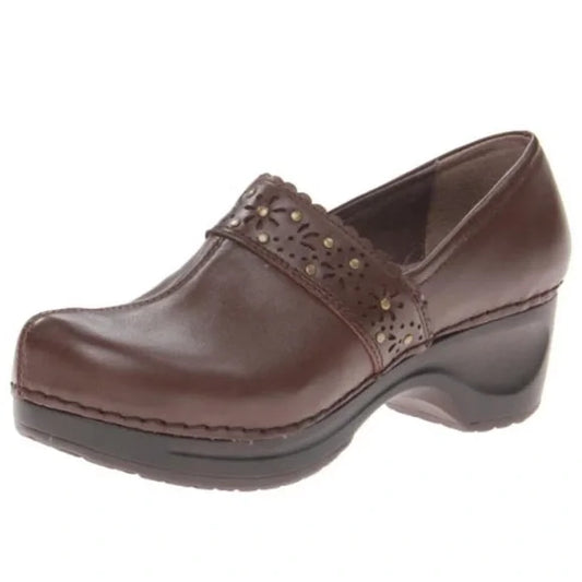 SANITA Brown Leather Danish Women's Comfort Clogs Nurse Shoes Size 41/ 11. GUC