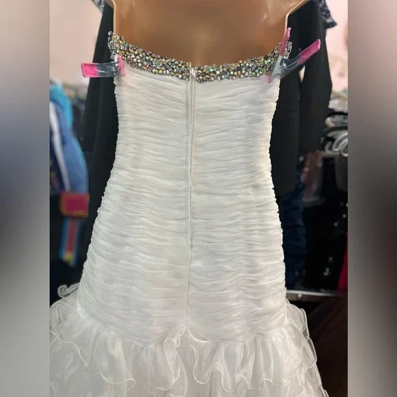 Le Gala by Tony Bowls White Mermaid Formal Prom Wedding Pageant Dress Size 2 EuC