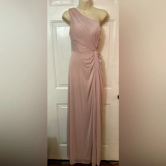 Azazie Brooke Chiffon Bridesmaid Formal One Shoulder Dress Size A10 Petal Pink