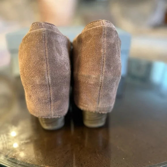 DR. Scholls Booties Wedge Heel Zipper Ankle Boots Shoe 7.5 Light Brown Suede