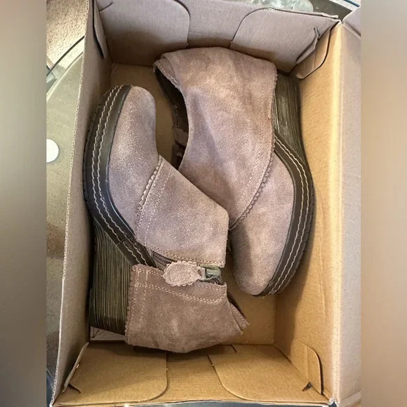 DR. Scholls Booties Wedge Heel Zipper Ankle Boots Shoe 7.5 Light Brown Suede