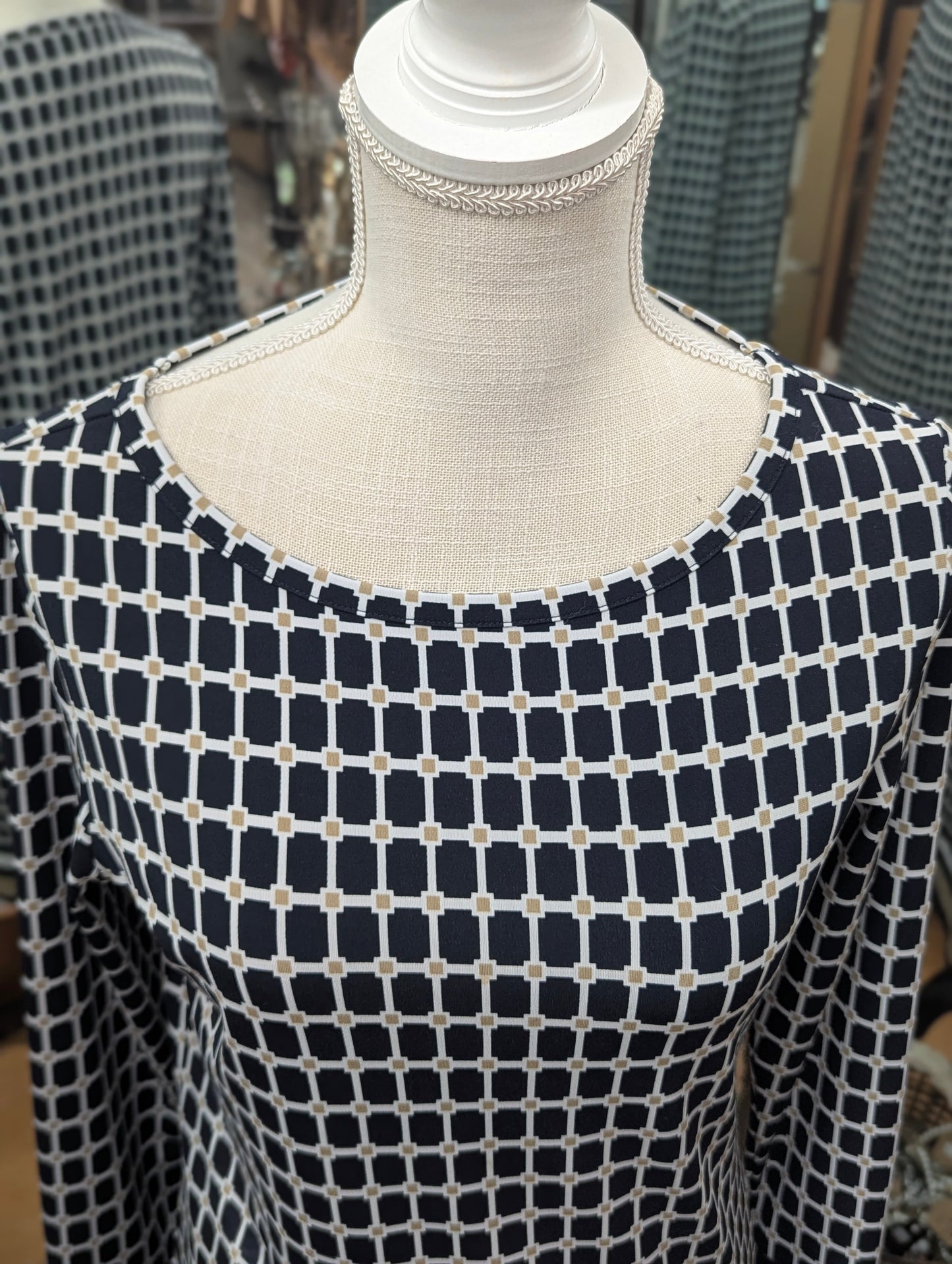 Michael Kors Black and Gold Geometric Pattern Long Sleeve Dress in S
