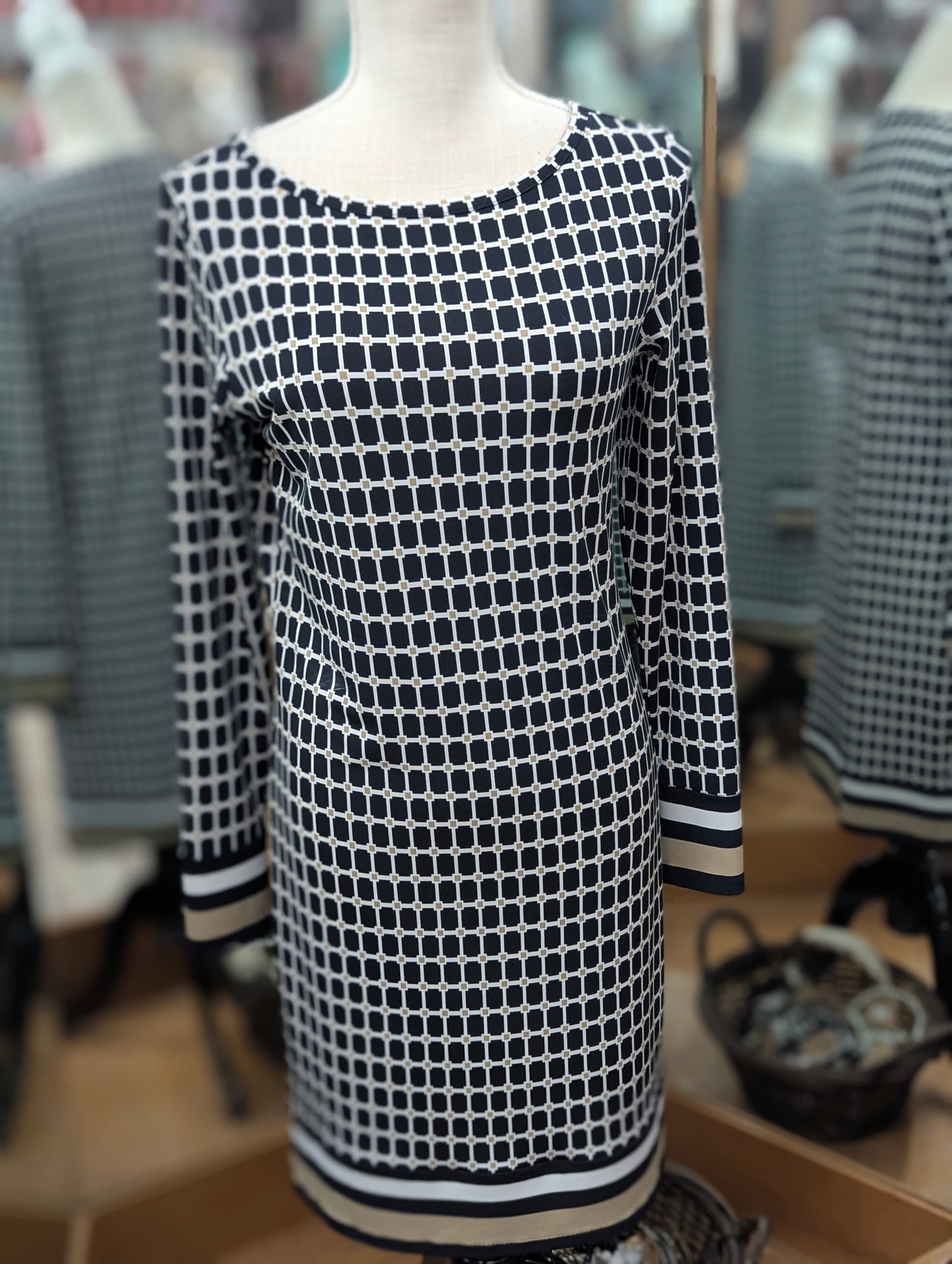 Michael Kors Black and Gold Geometric Pattern Long Sleeve Dress in S
