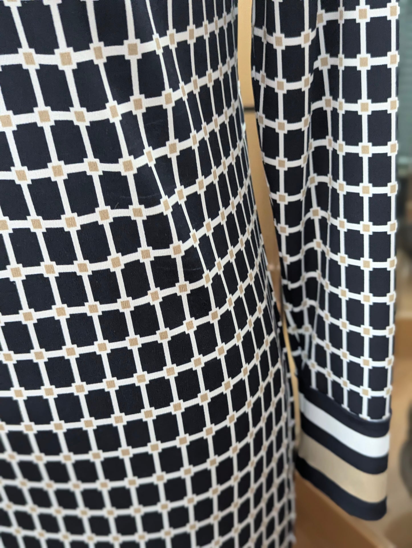 Michael Kors Black and Gold Geometric Pattern Long Sleeve Dress in S