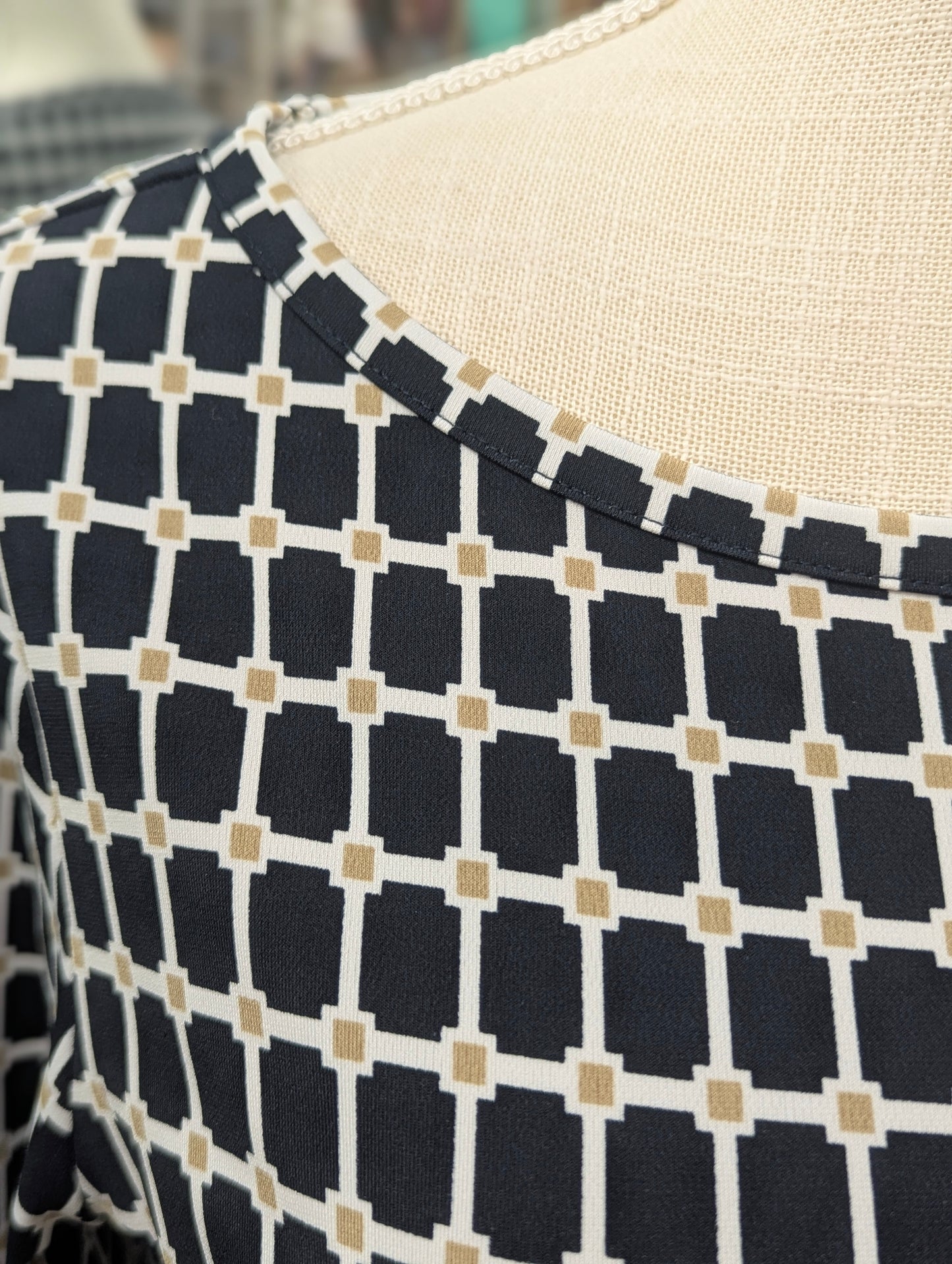 Michael Kors Black and Gold Geometric Pattern Long Sleeve Dress in S